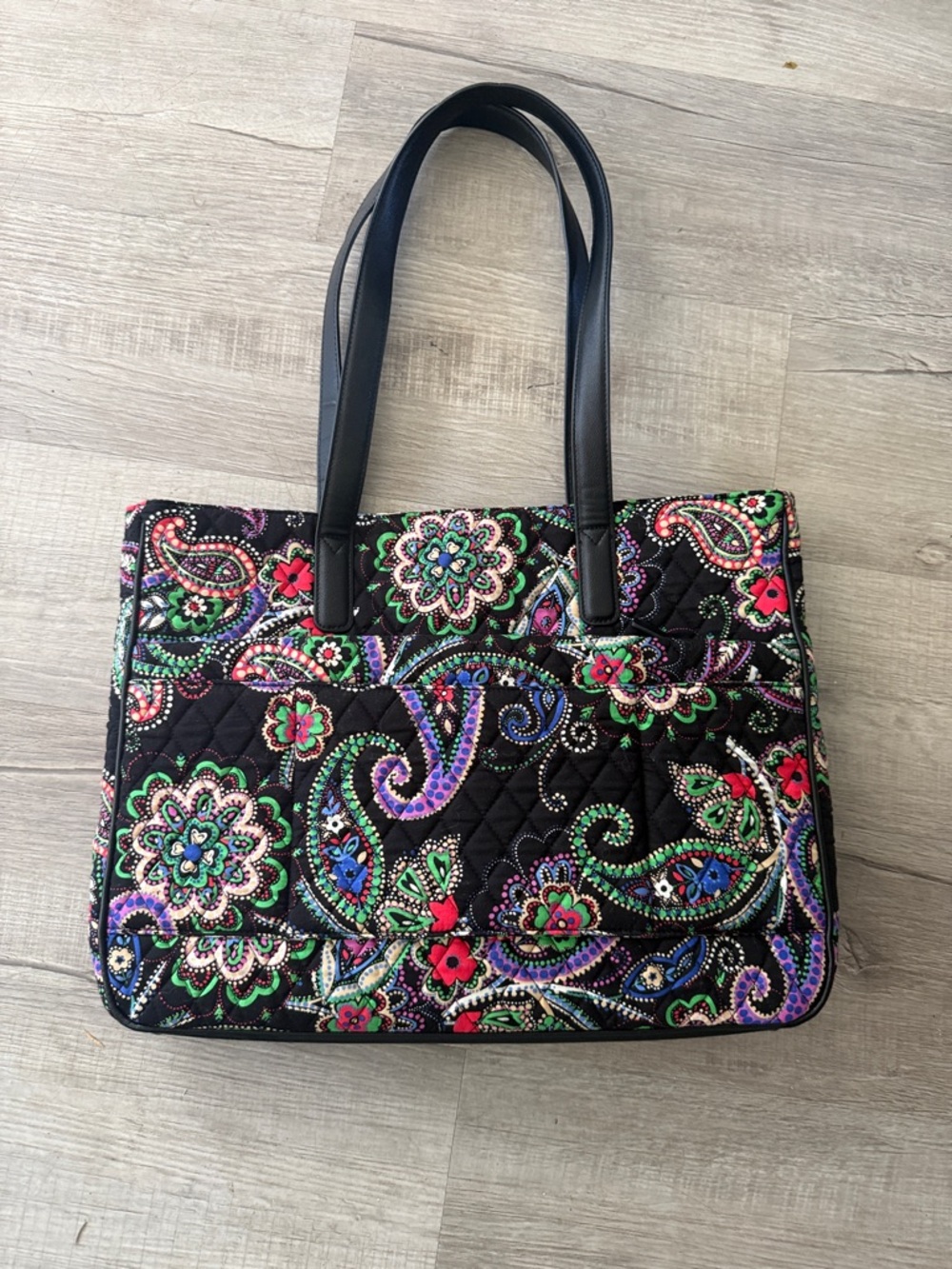 Vera Bradley Black Quilted Tote with Multicolor Paisley Floral Print
